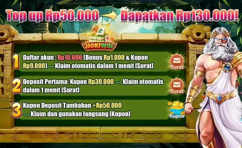 HOKIWIN Top up Rp50.000 Dapat Rp130.000